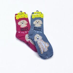 NWT Foozys 2 Pairs Goldendoodle Socks Crew Cut Mid Calf Fun Socks